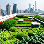 **Rooftop Garden Oasis:** "A vibrant rooftop garden in Shanghai, featuring diverse plant life, attracting birds and insects, fully clothed, appropriate attire, safe for work, perfect anatomy, natural proportions, professional photography, high quality, family-friendly, bright daylight."