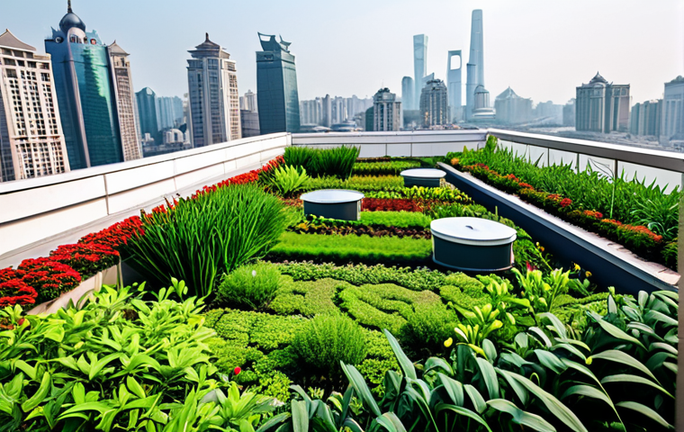 **Rooftop Garden Oasis:** "A vibrant rooftop garden in Shanghai, featuring diverse plant life, attracting birds and insects, fully clothed, appropriate attire, safe for work, perfect anatomy, natural proportions, professional photography, high quality, family-friendly, bright daylight."